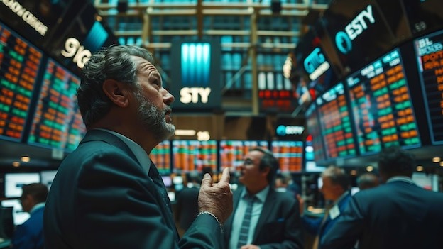 Historical Stock Exchange Depiction of Open Trading Floor Pit with Diverse Group of Generative AI