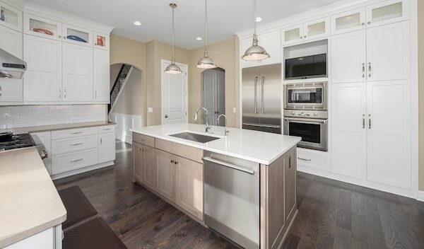 Kitchen renovation project has been remodeled with new cabinets and countertops