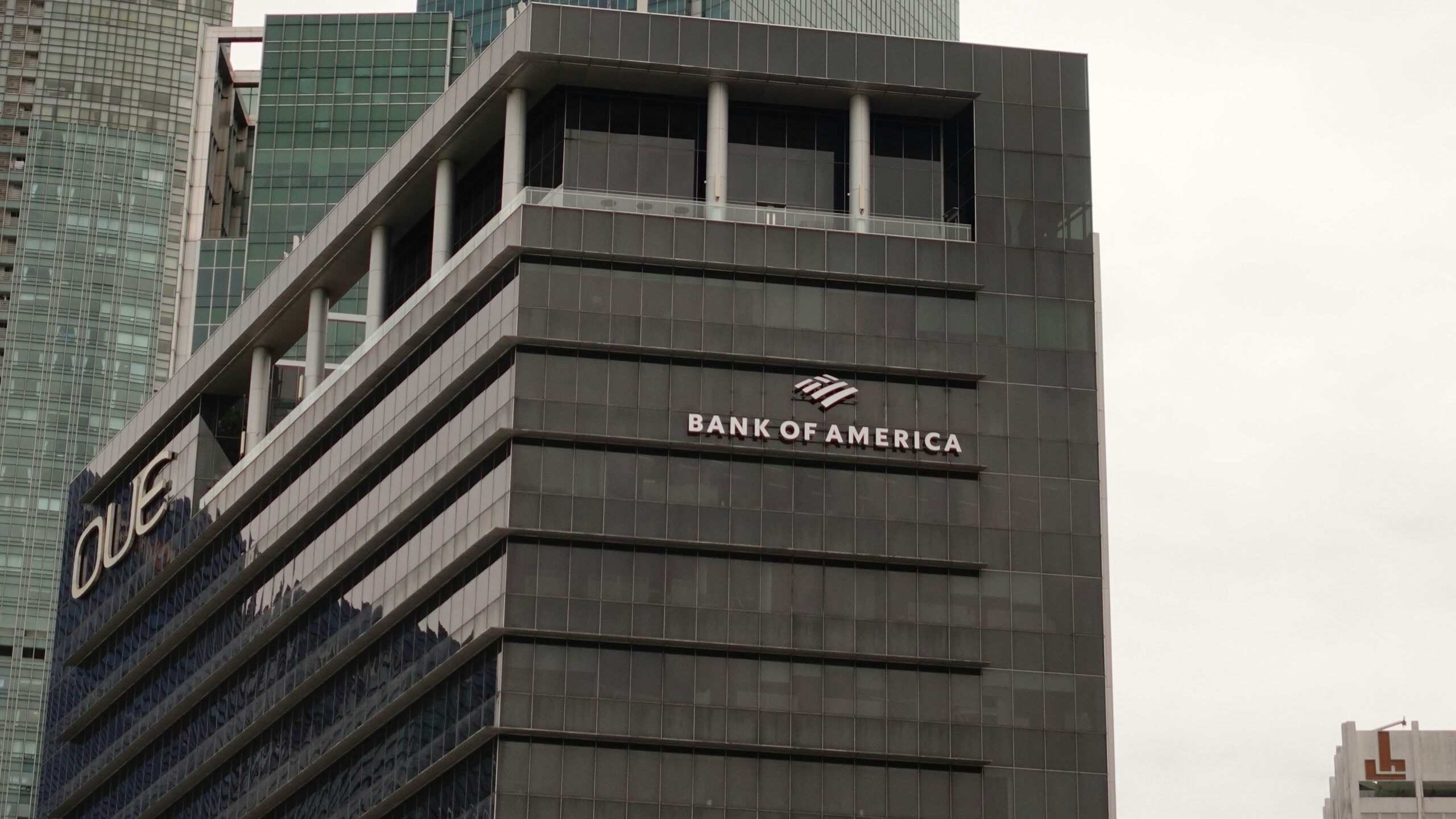 Bank of america building among other skyscrapers.