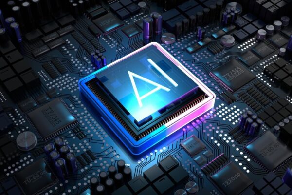 AI concept with computer processor 3D illustration