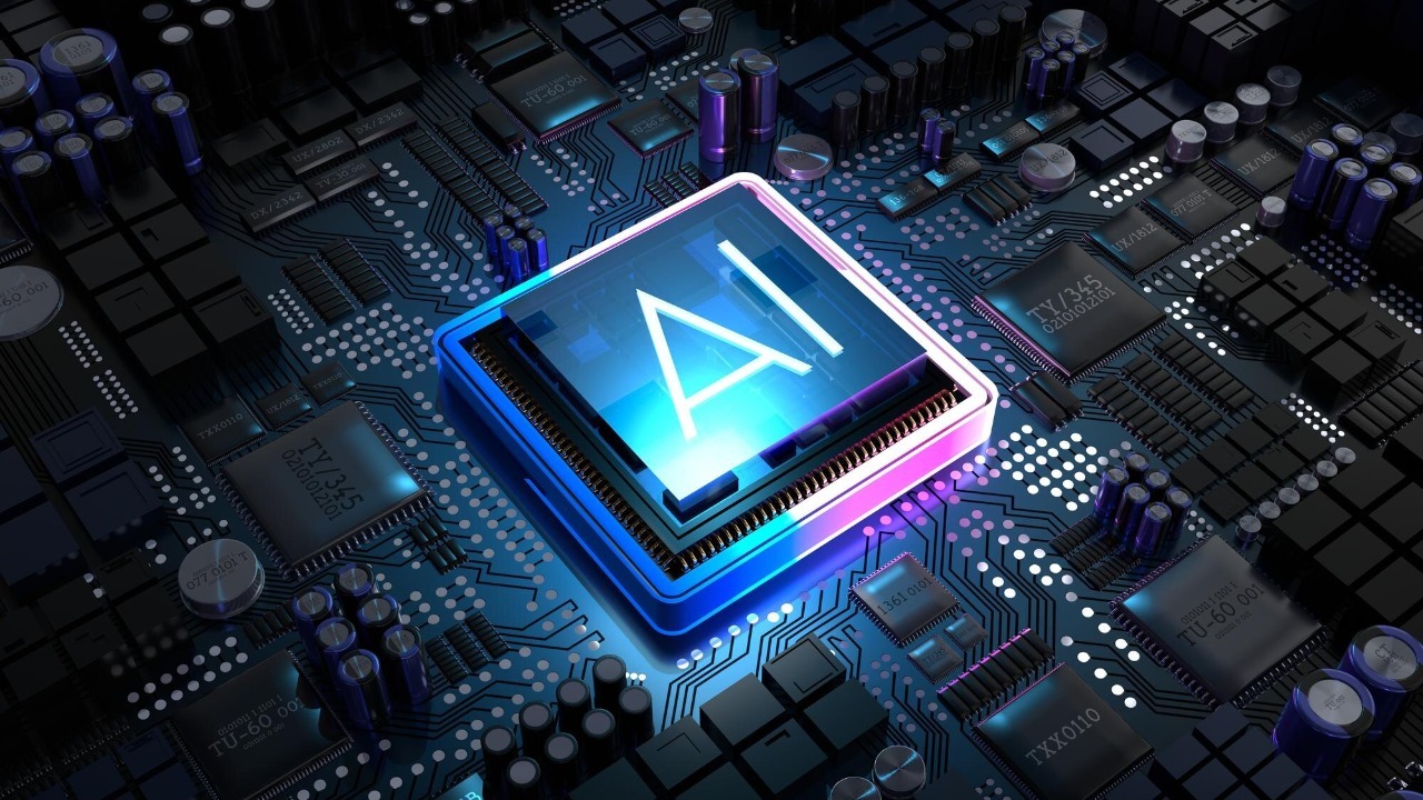 AI concept with computer processor 3D illustration