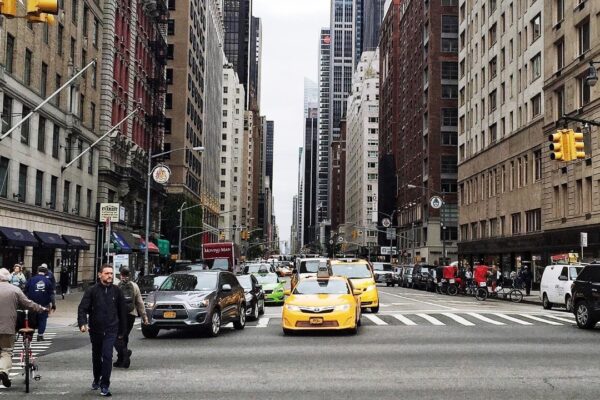 City street with buildings in background
