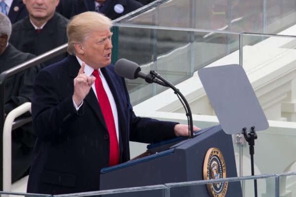 Donald Trump delivering inauguration speech 2017