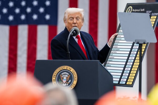 Trump showing a chart with reciprocal tariffs