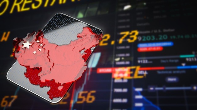 The Chinese map on tablet for business concept 3d rendering