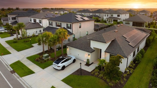 American gated community houses in rural US suburbs View from above of large residential homes in small town in southwest Florida