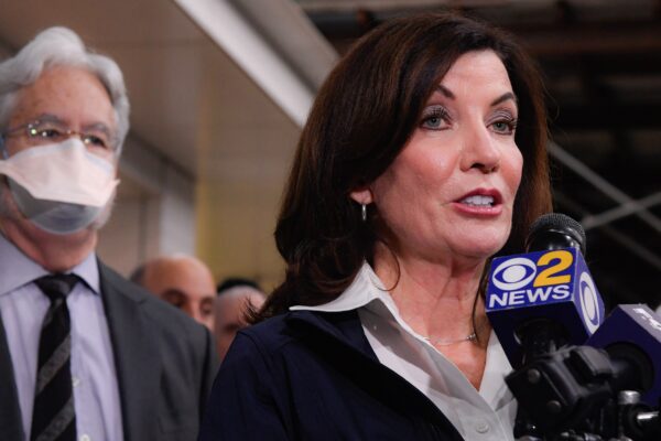Gov. Kathy Hochul speaks during the Maimonides Visit