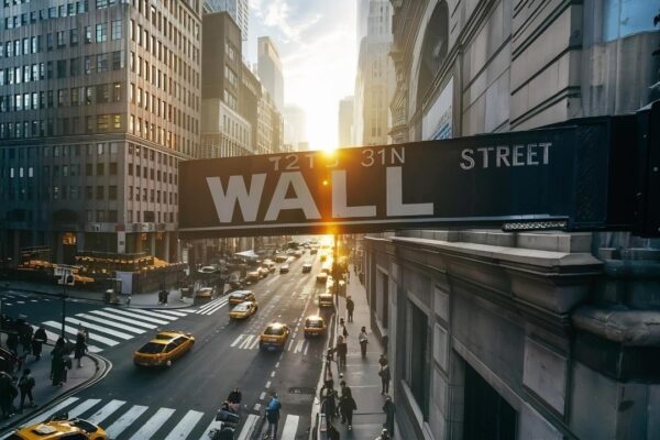 Low angle shot of wall street sign in nyc