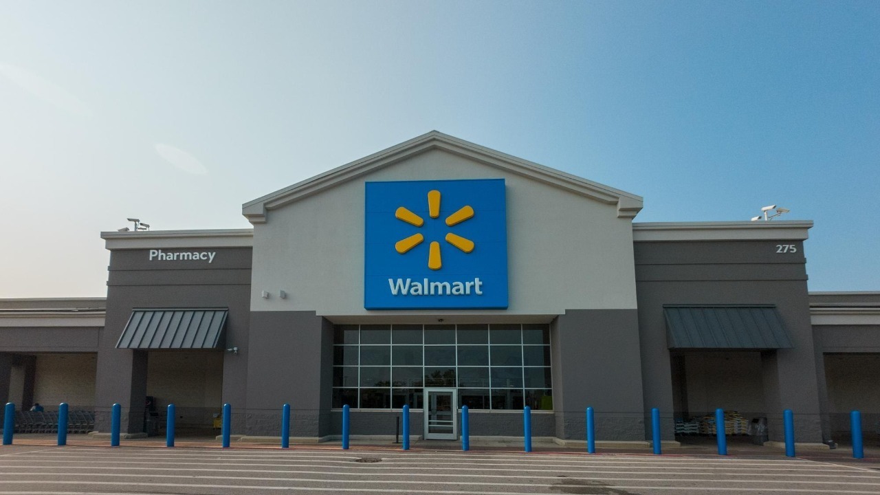 Walmart is a large store with a blue sign on the front
