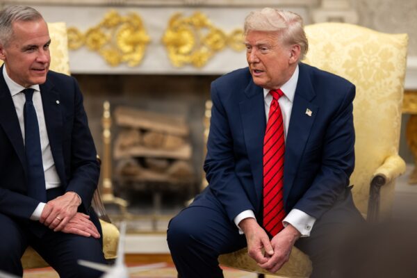 President Donald Trump meets with Canadian Prime Minister Mark Carney in the Oval Office (54502028291)
