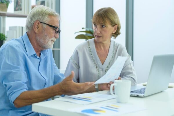 Caucasian senior Business people working and brainstorming in modern office