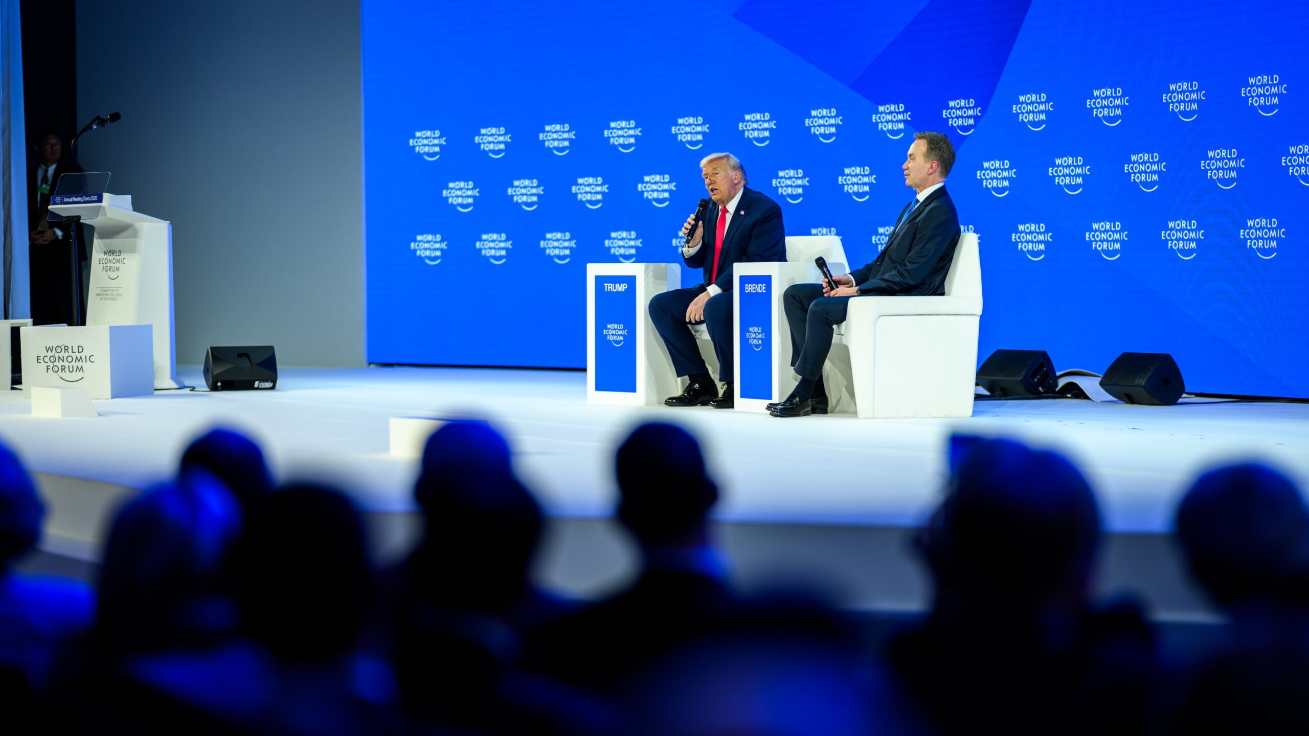 P20260121DT-1037 President Donald Trump delivers remarks at the World Economic Forum in Davos, Switzerland