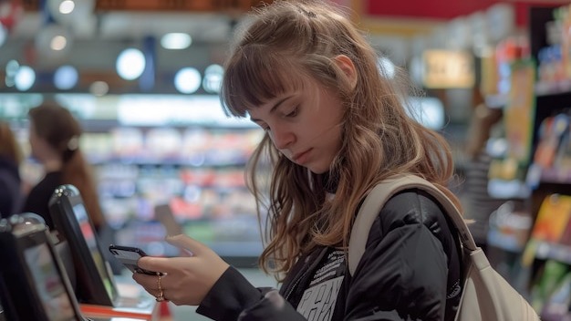 Woman Paying with Credit Card at Supermarket Register