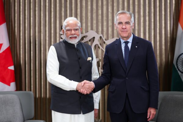 Prime Minister of Bharat, Shri Narendra Damodardas Modi with the Prime Minister of Canada, Mr. Mark J Carney