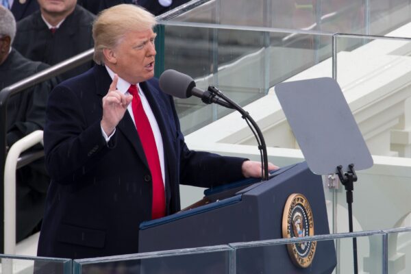 Donald Trump delivering inauguration speech 2017