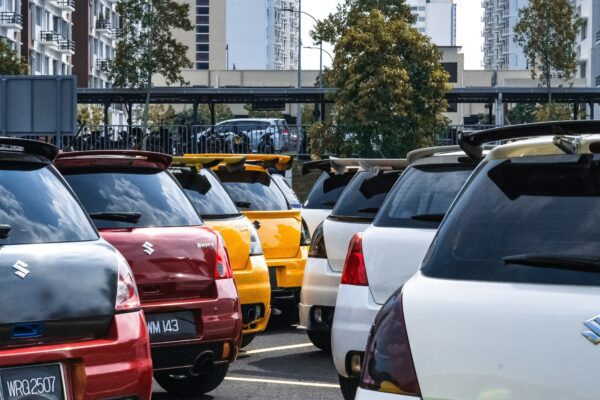 a group of cars in a parking lot