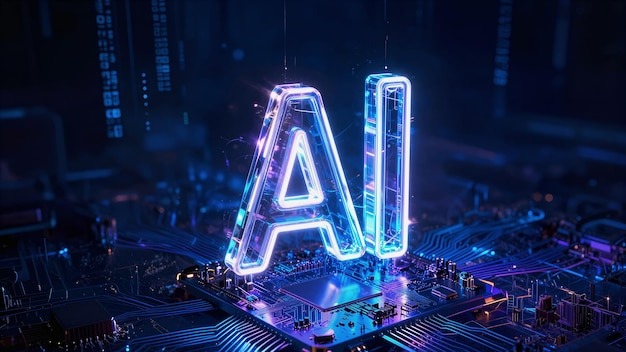 Ai text on circuit board representing artificial intelligence
