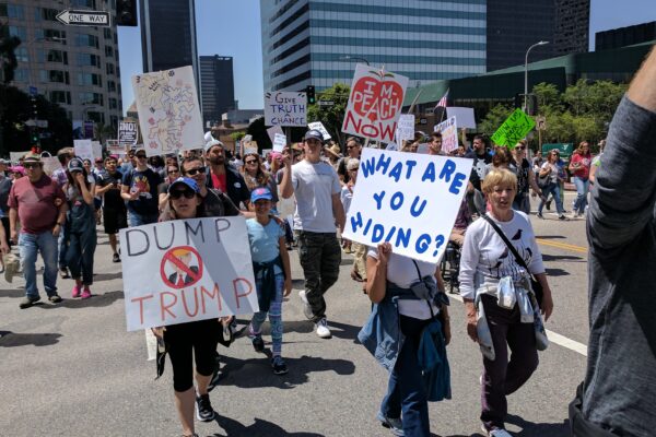 Dump Trump, sign, Tax March, Downtown Los Angeles, California, USA (33931283321)