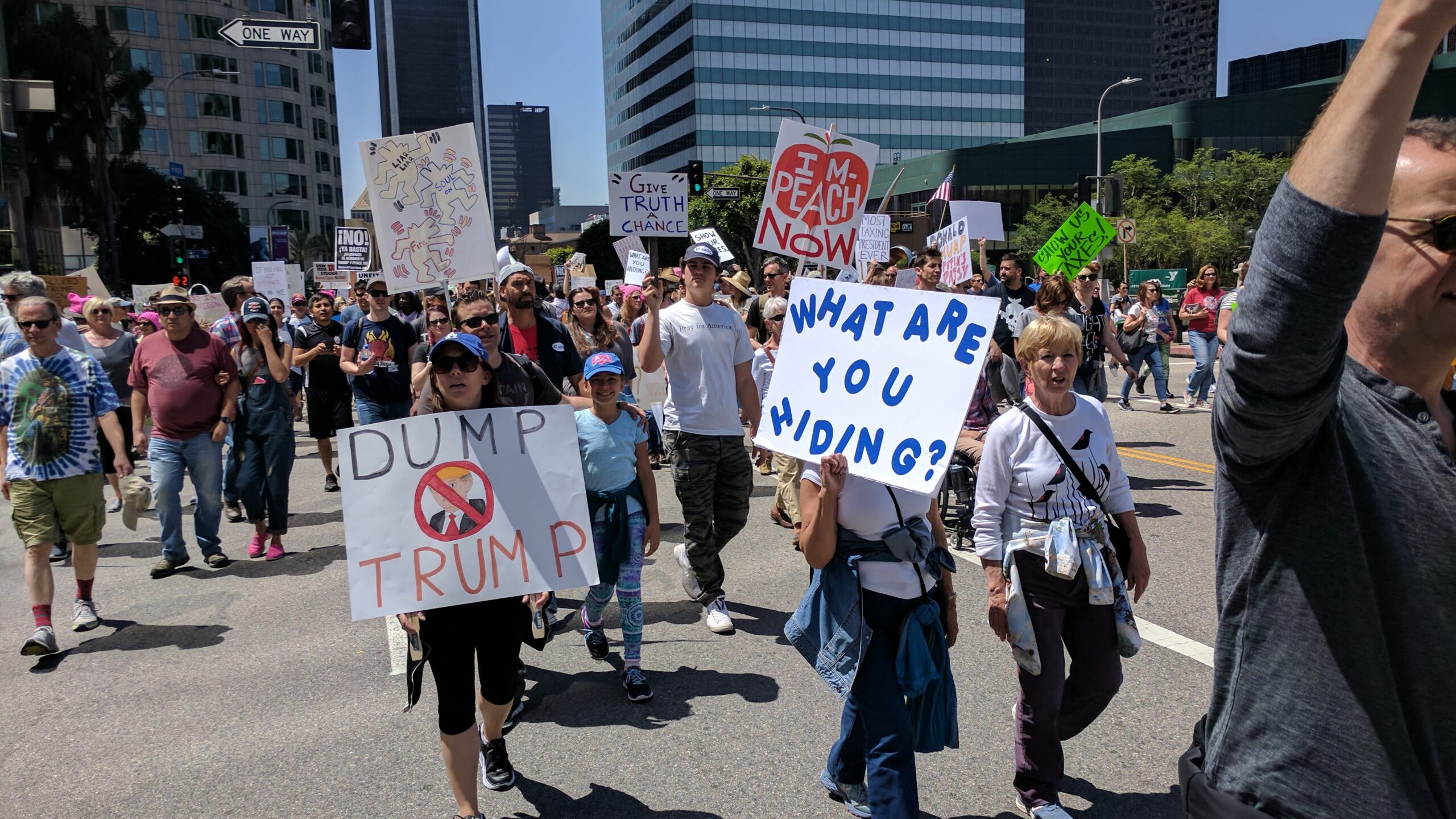 Dump Trump, sign, Tax March, Downtown Los Angeles, California, USA (33931283321)