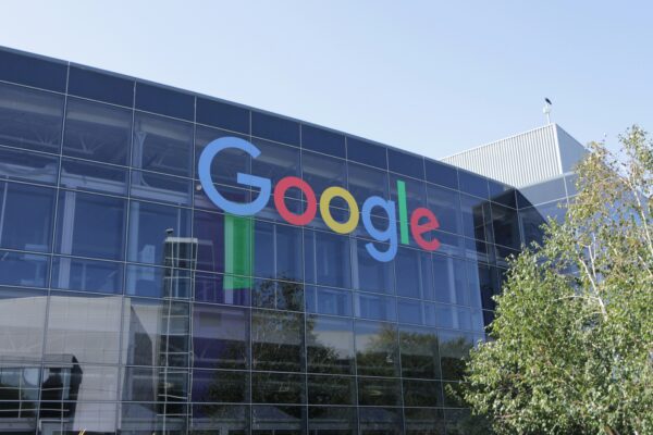 Google headquarters building with colorful logo