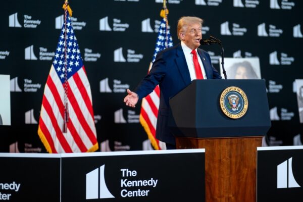P20250813DT-0264 President Donald Trump makes an announcement and holds a press conference in the Hall of Nations at the John F. Kennedy Center for the Performing Arts