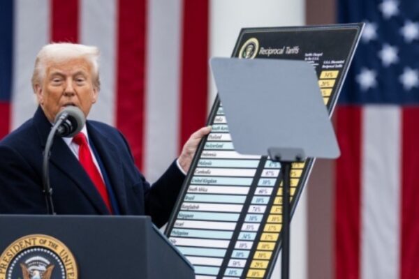 Trump showing a chart with reciprocal tariffs