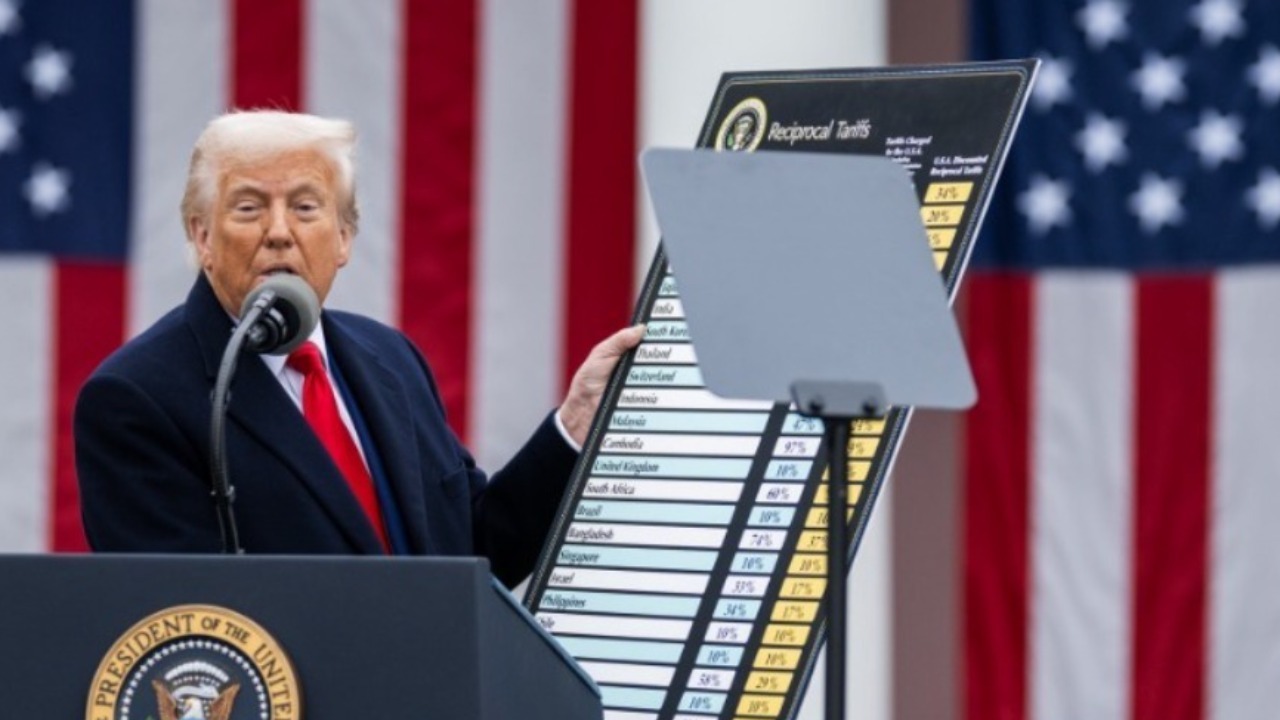Trump showing a chart with reciprocal tariffs