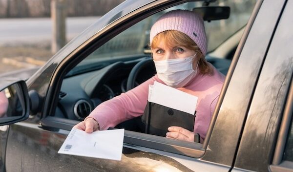 The driver of the car in the mashie during coronavirus covid-19