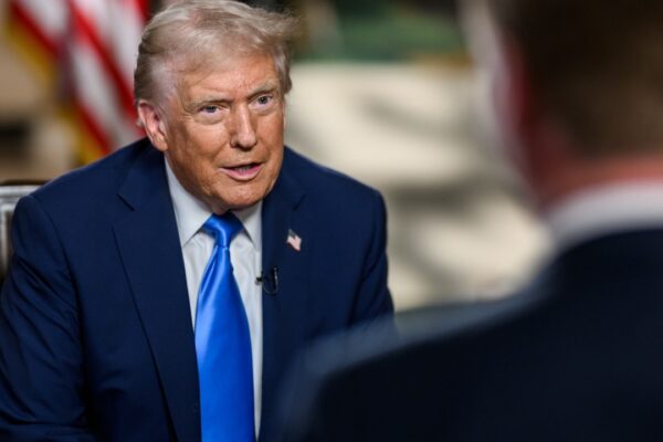 President Donald Trump sits for an interview with Fox News’ Peter Doocy in the Diplomatic Reception Room of the White House (54805589499)