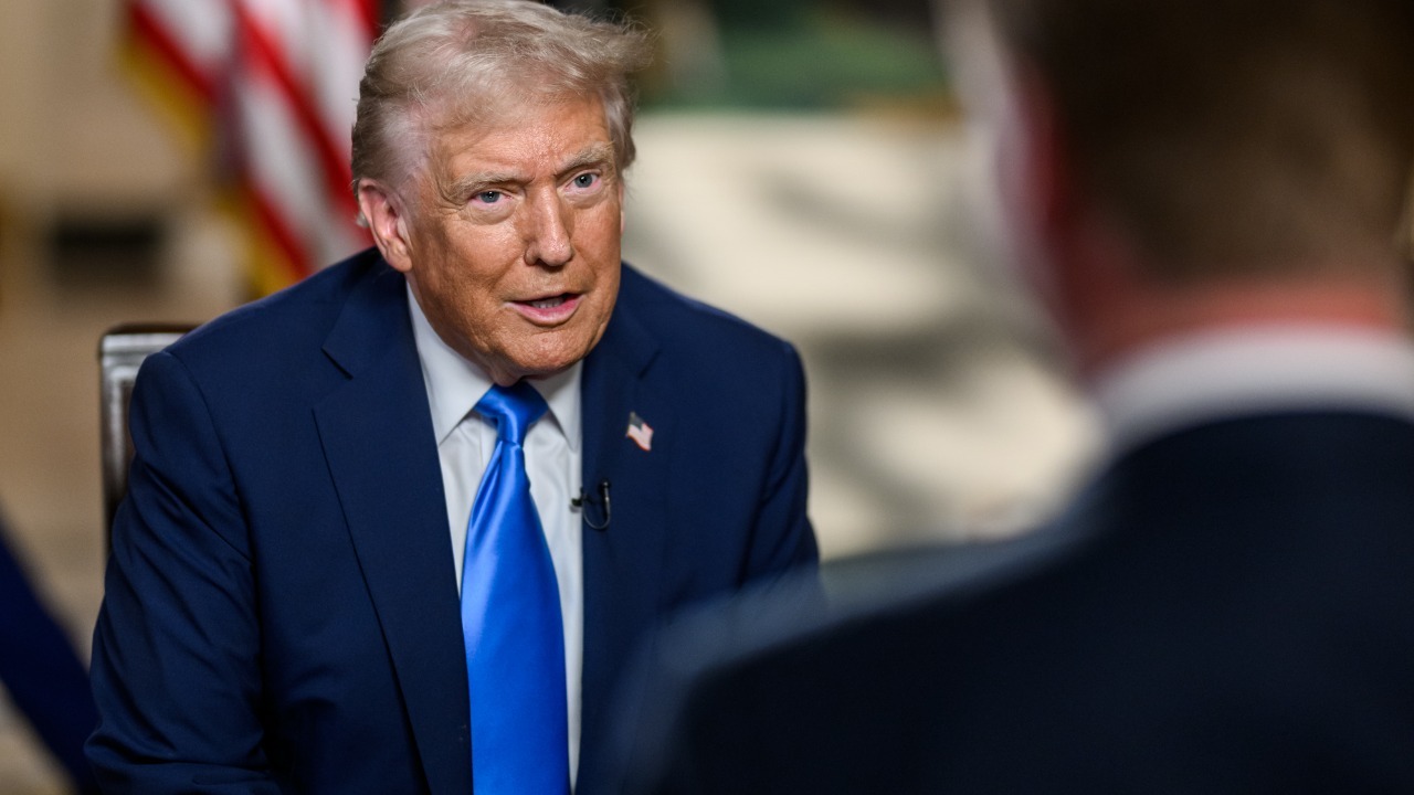 President Donald Trump sits for an interview with Fox News’ Peter Doocy in the Diplomatic Reception Room of the White House (54805589499)