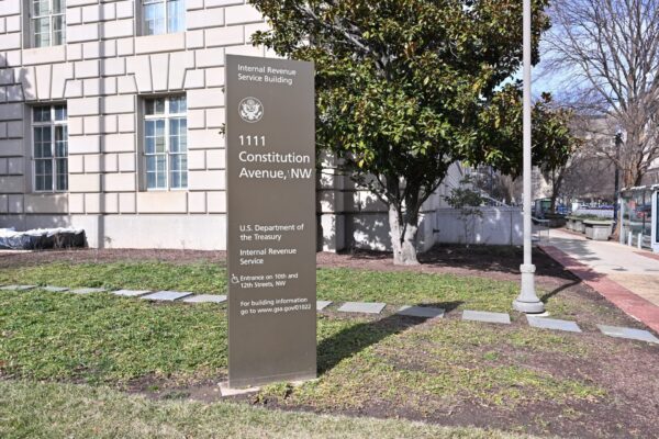 Sign for the Internal Revenue Service building Washington DC 2025