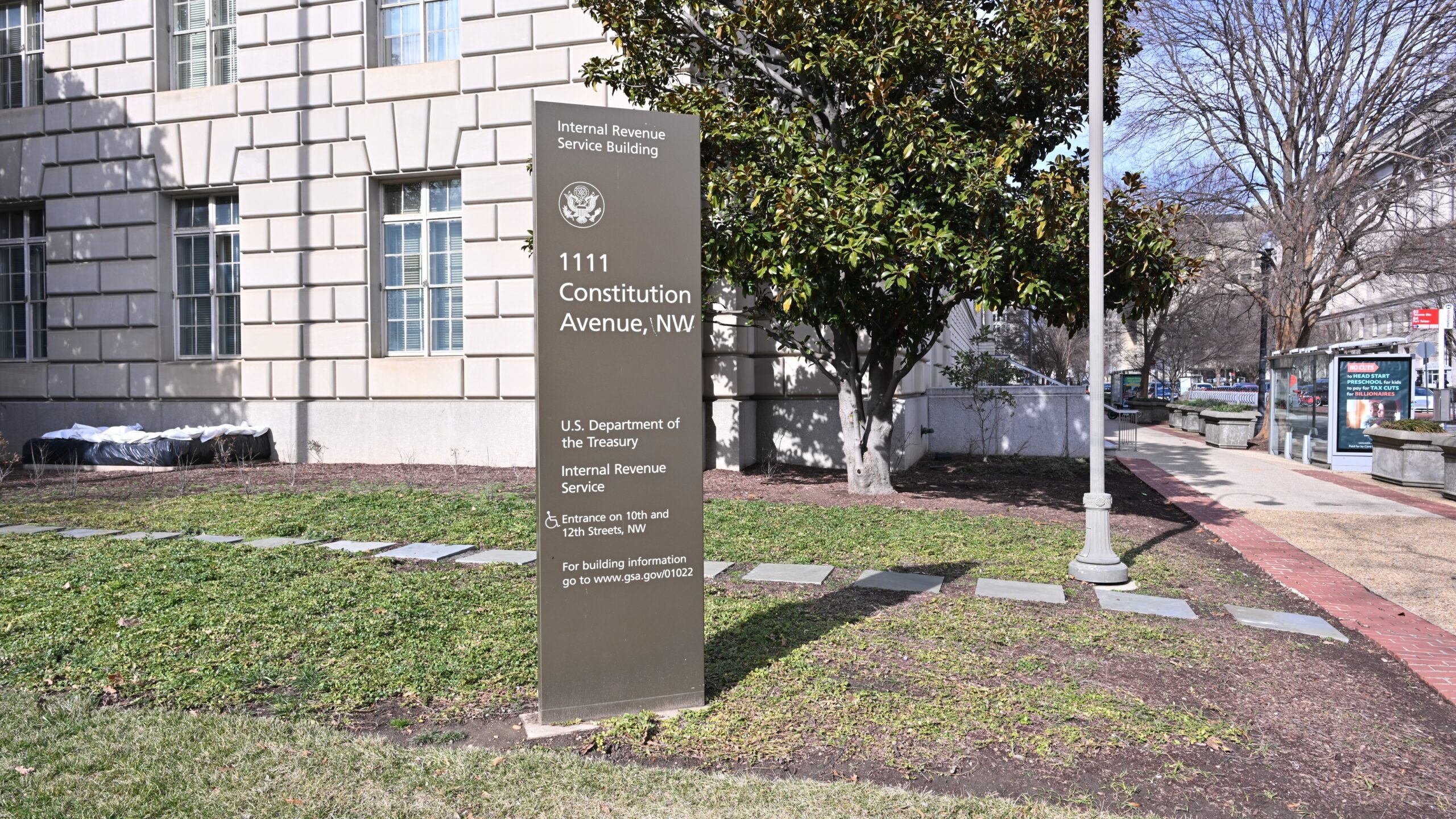 Sign for the Internal Revenue Service building Washington DC 2025