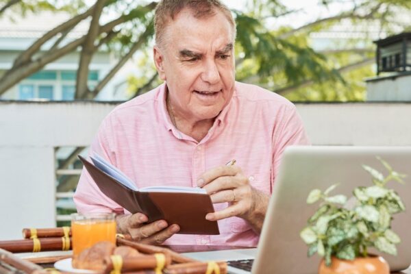 Aged man watching lection