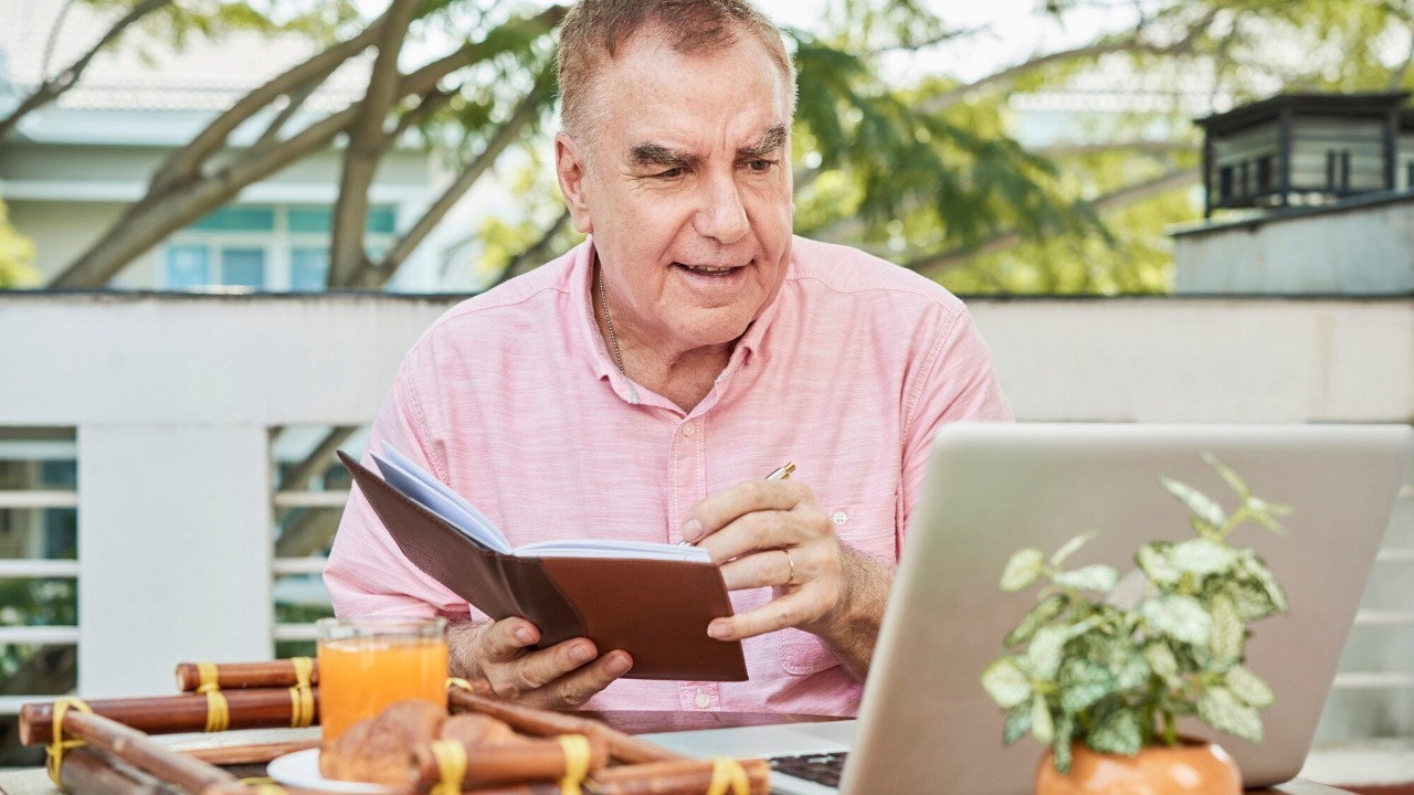 Aged man watching lection