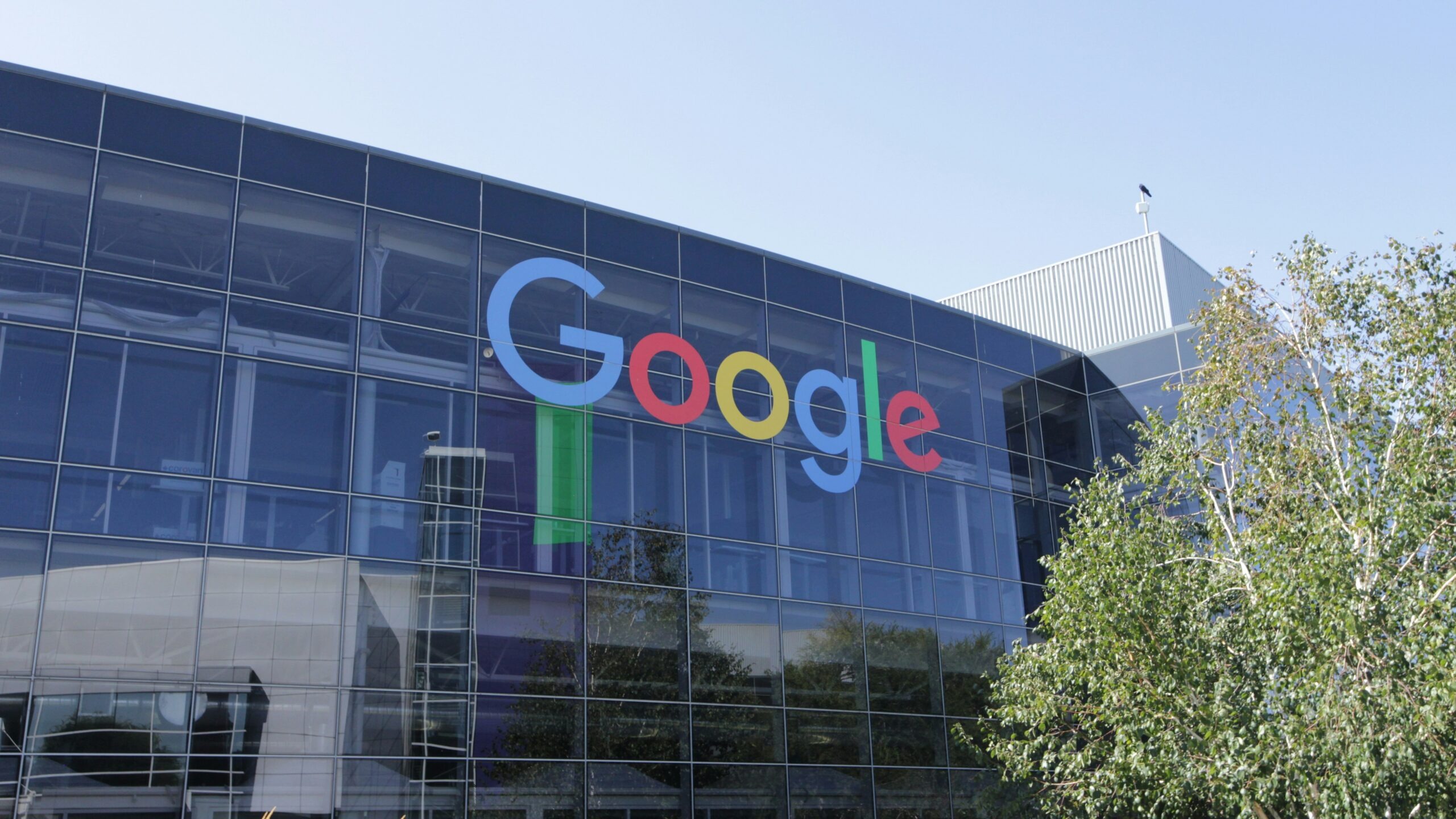 Google headquarters building with colorful logo