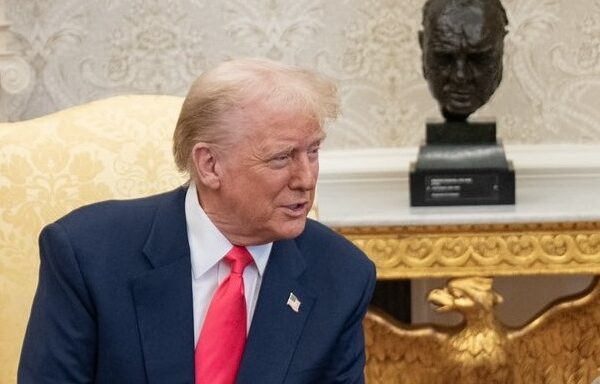 President Donald Trump and Vice President JD Vance with Taoiseach Micheál Martin