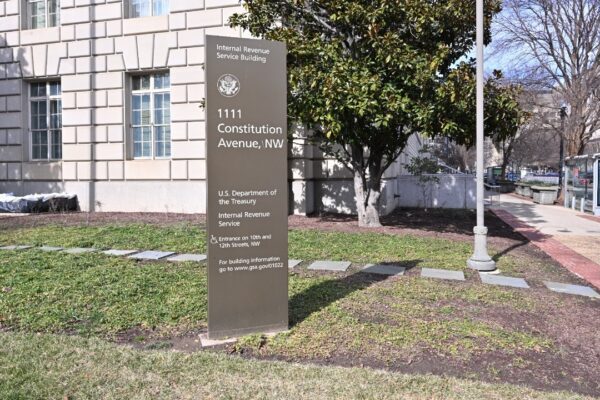 Sign for the Internal Revenue Service building Washington DC 2025