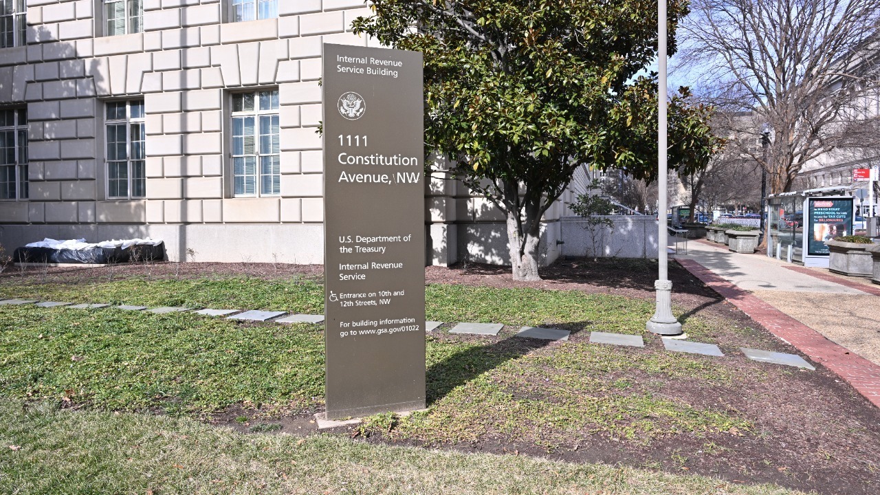 Sign for the Internal Revenue Service building Washington DC 2025
