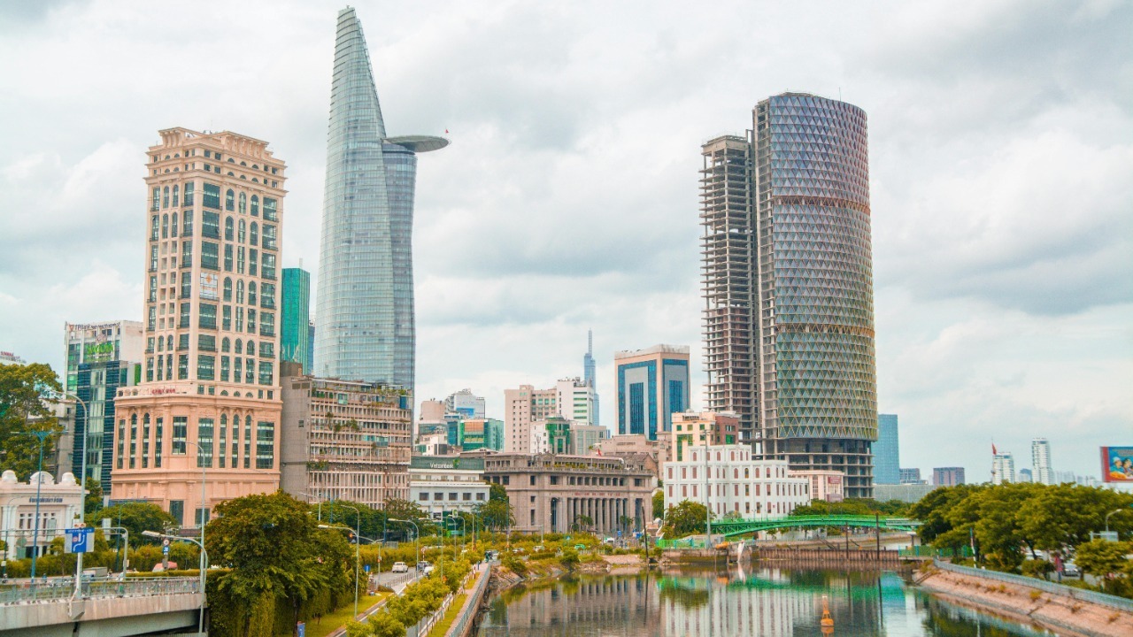 Explore the iconic skyline of Ho Chi Minh City with modern skyscrapers and unique architecture.