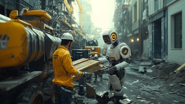 Android Robots Assisting in Construction with Wooden Beams