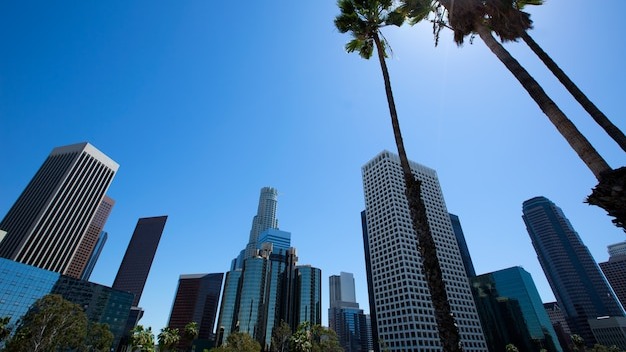 Downtown LA Los Angeles skyline California from 110 fwy