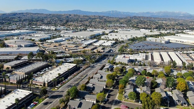 Aerial top view of residential subdivision house in Diamond Bar Eastern Los Angeles California