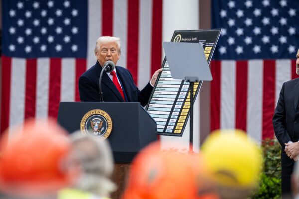 Trump showing a chart with reciprocal tariffs