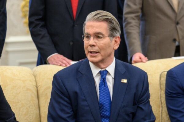 Secretary of the Treasury Scott Bessent speaks to President Donald Trump during a bilateral meeting with President Ferdinand Marcos Jr. of the Philippines (54676831951)