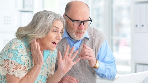 Portrait of an elderly couple with a laptop