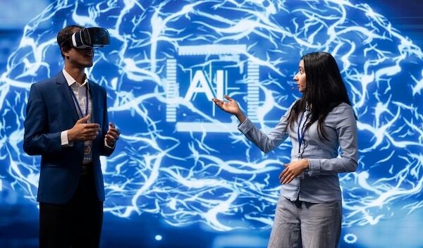 Programmer using virtual reality gear to build AI machine learning algorithms