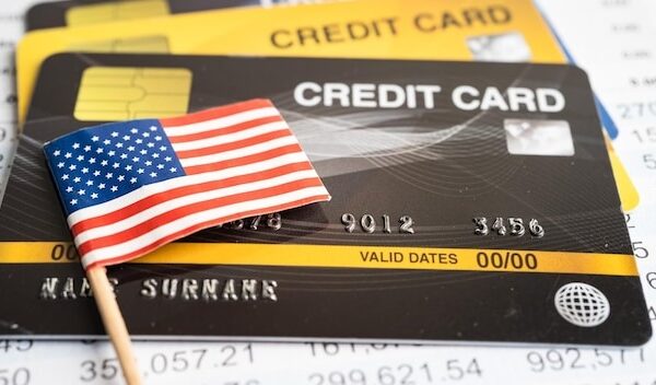 USA America flag on credit card Finance development Banking Account Statistics Investment exchange economy