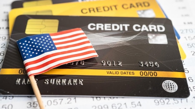 USA America flag on credit card Finance development Banking Account Statistics Investment exchange economy