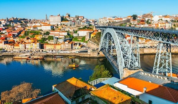 Porto Portugal Panoramic view of the old town and bridge Ponte Luis I over Douro river