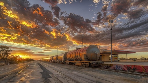 Road trains at a fuel station in Western Australia